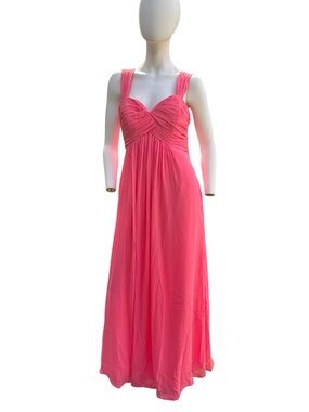 Bill Levkoff Coral Pink Ruched Empire Maxi Dress
